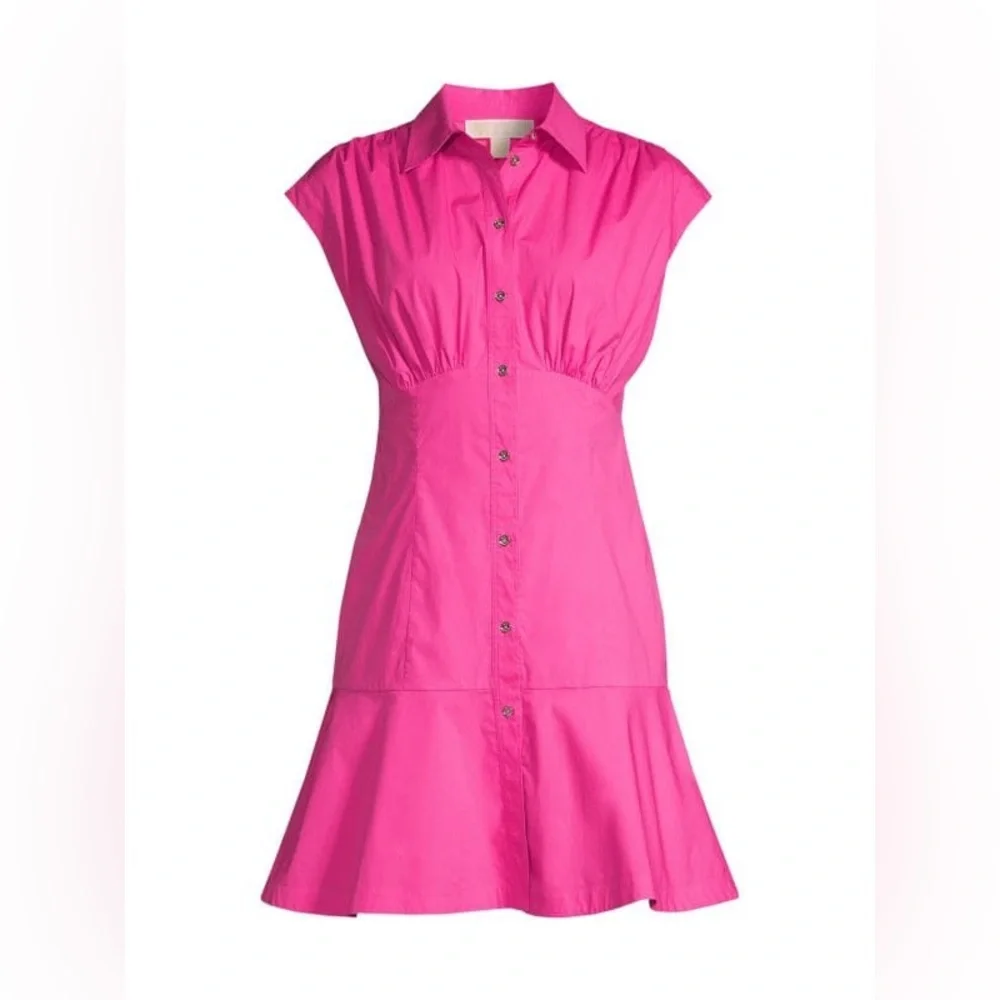 NEW $225 MICHAEL MICHAEL KORS Pleated Cap Sleeve Mini Dress Pink Medium Shirt - Picture 3 of 16